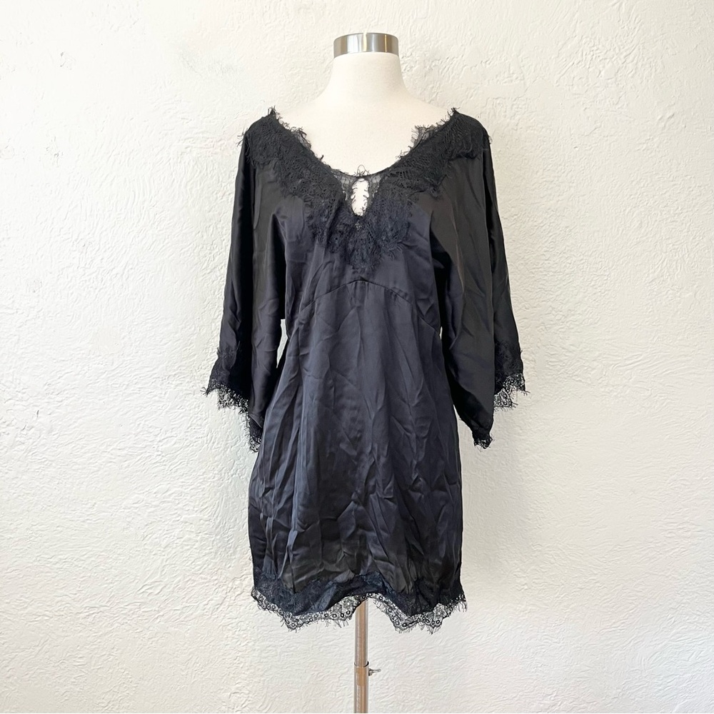 Mango MNG Dress Black Satin Lace Trim Small S